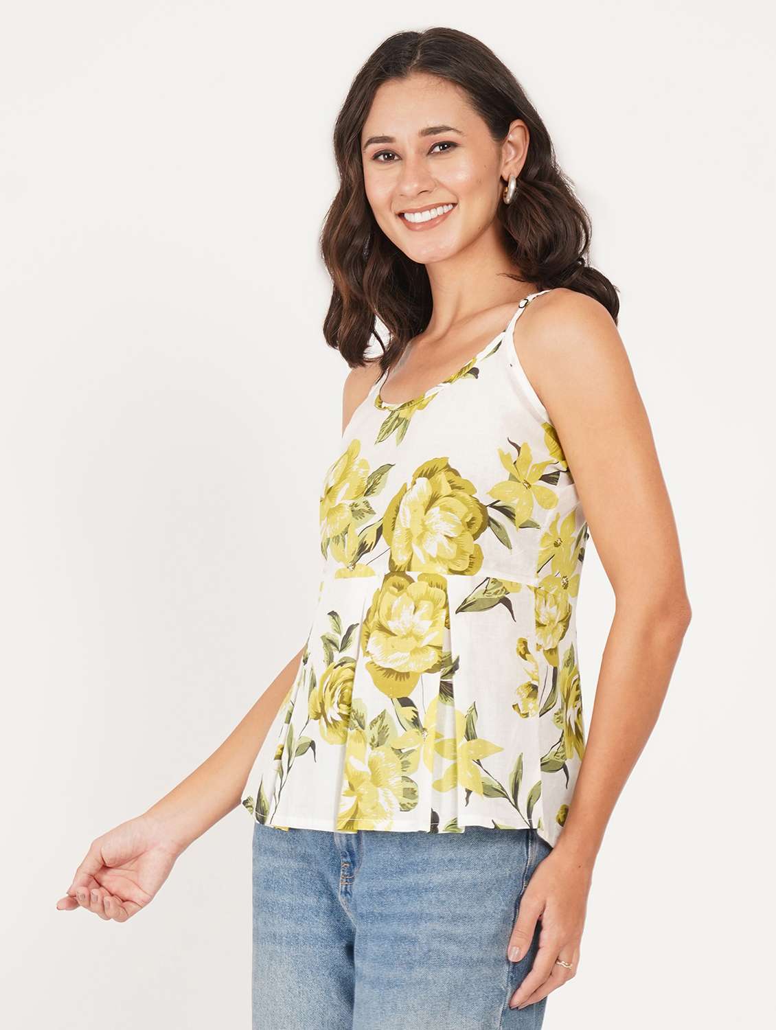 women floral printed shoulder strap ethnic top - 22387061 -  Standard Image - 2