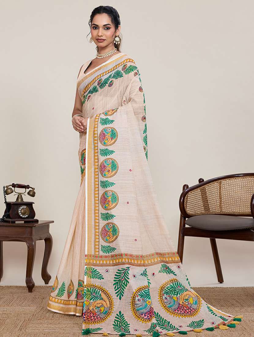 women printed casual wear saree with blouse