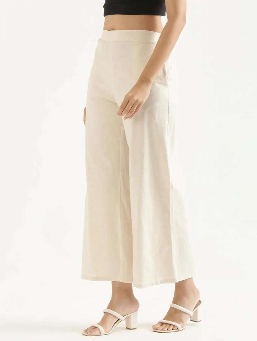 women solid high rise flared palazzo