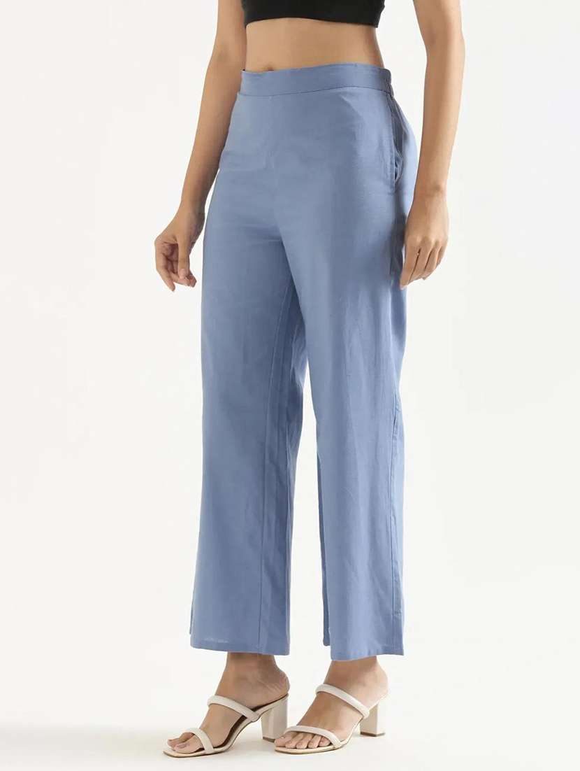 women solid high rise flared palazzo