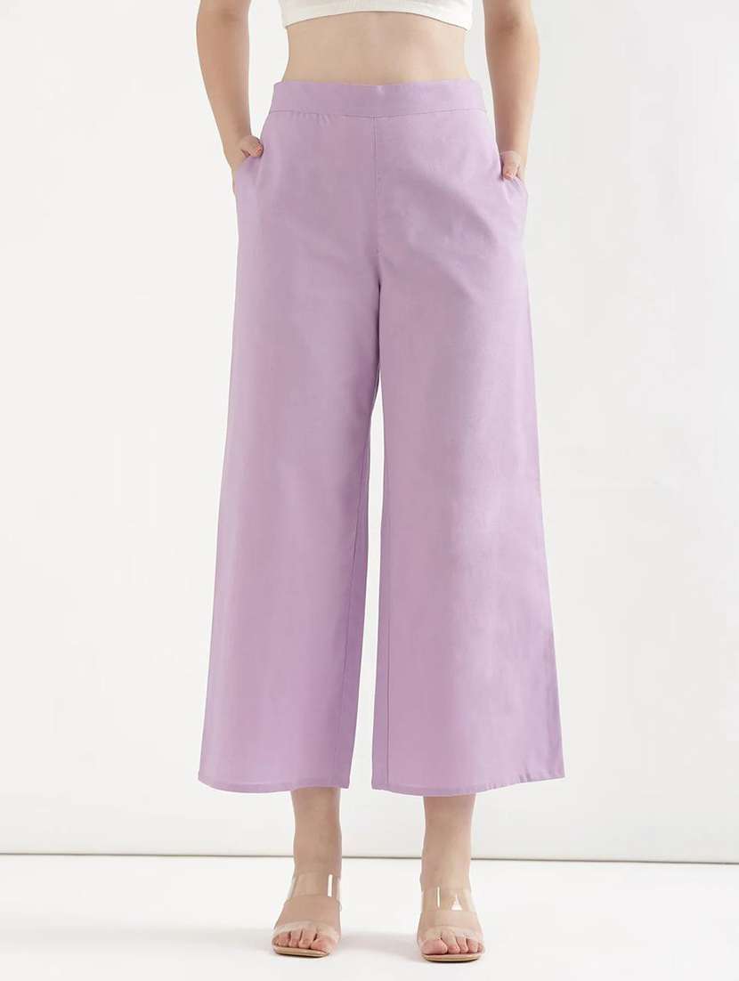 women solid high rise flared palazzo