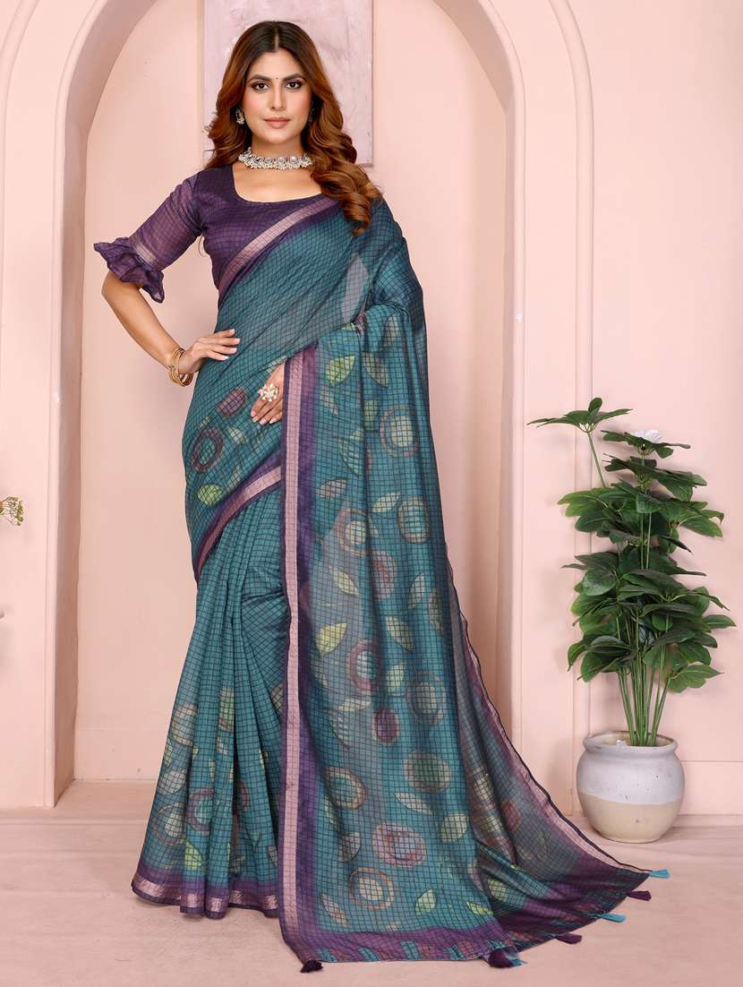 women printed casual wear saree with blouse