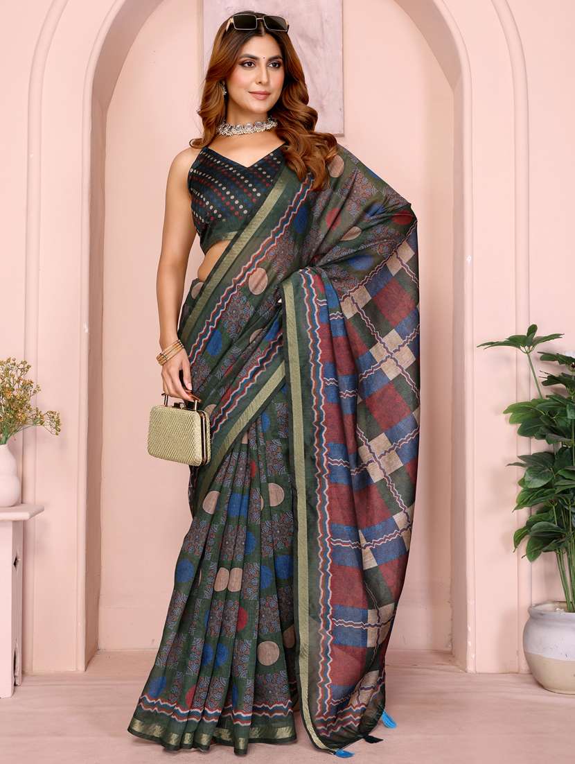 women printed casual wear saree with blouse