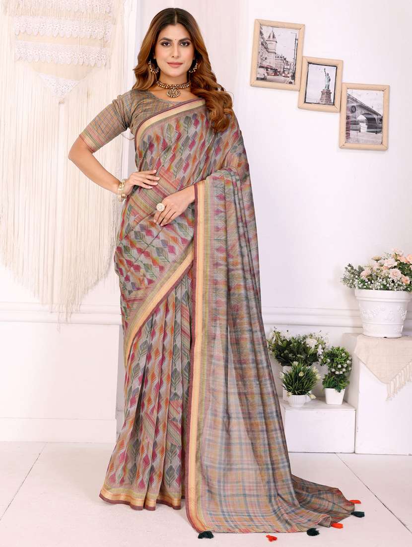 women printed casual wear saree with blouse - 22388888 -  Standard Image - 2