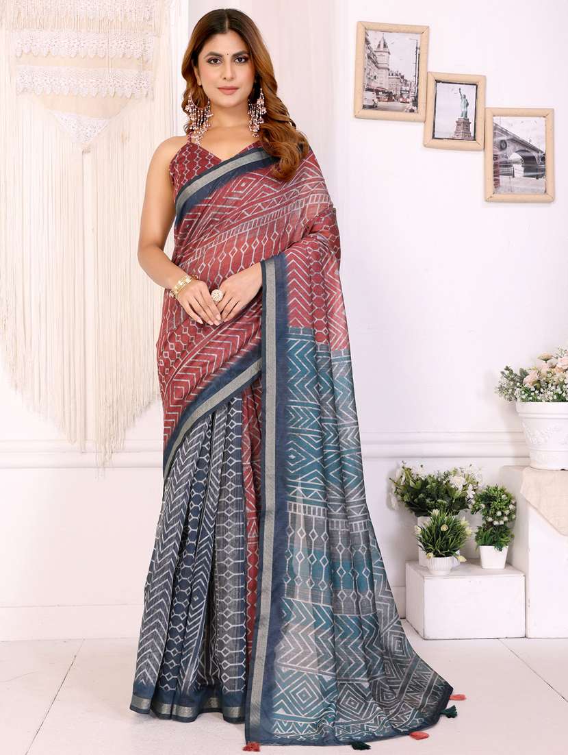 women printed casual wear saree with blouse