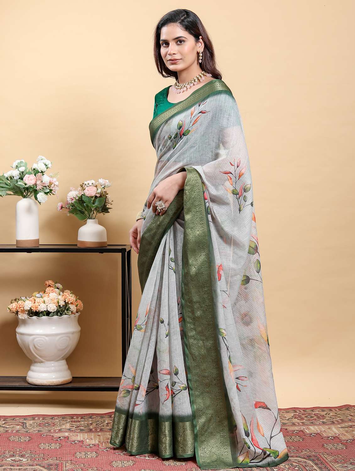 women printed casual wear saree with blouse - 22388929 -  Standard Image - 2