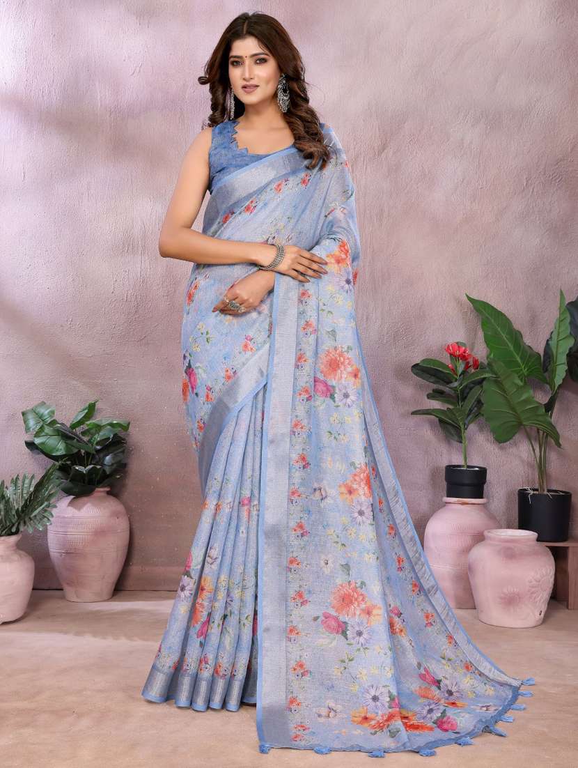 women printed casual wear saree with blouse