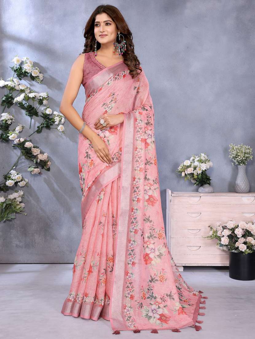 women printed casual wear saree with blouse