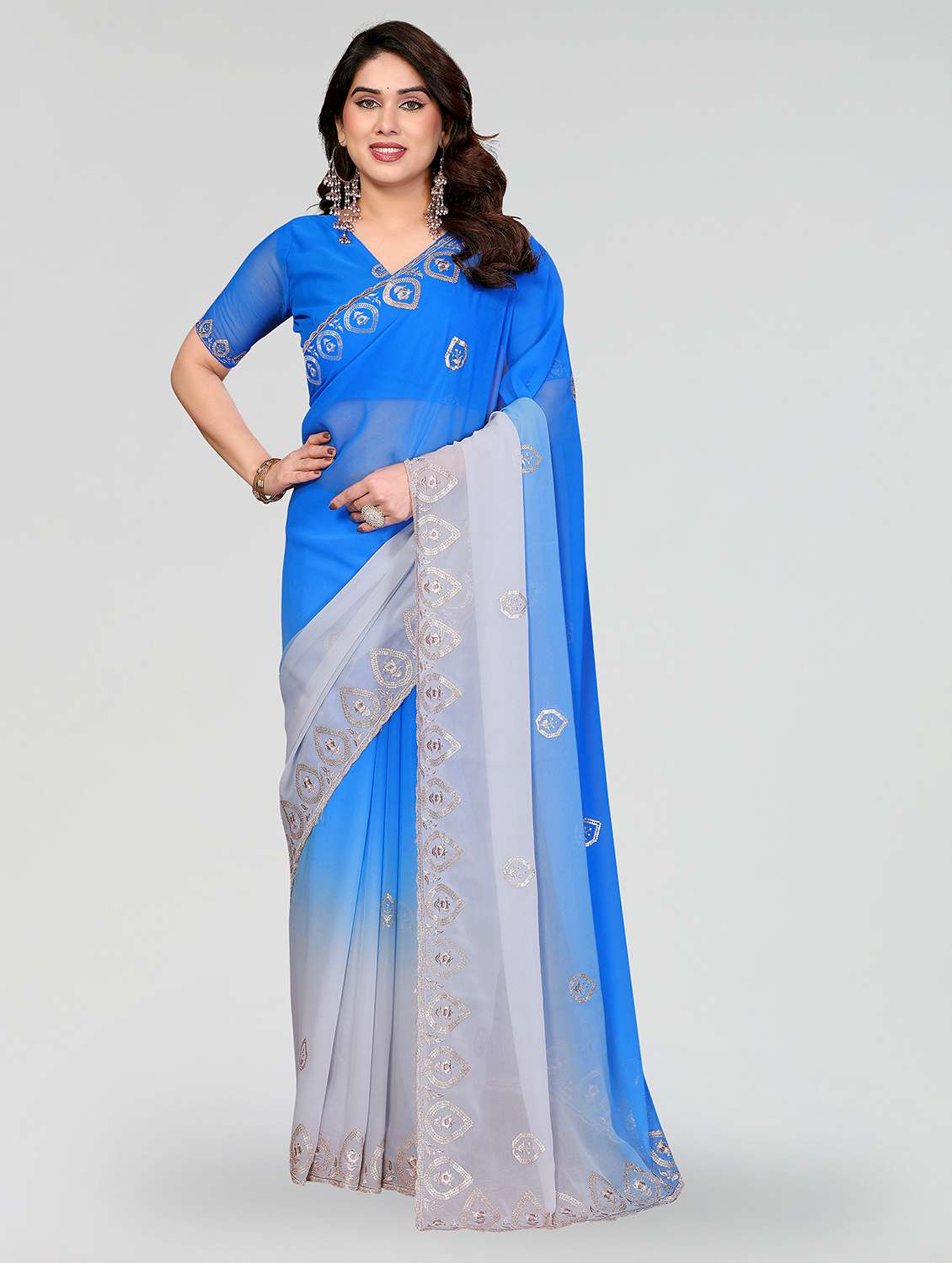 women ombre embroidered saree with blouse