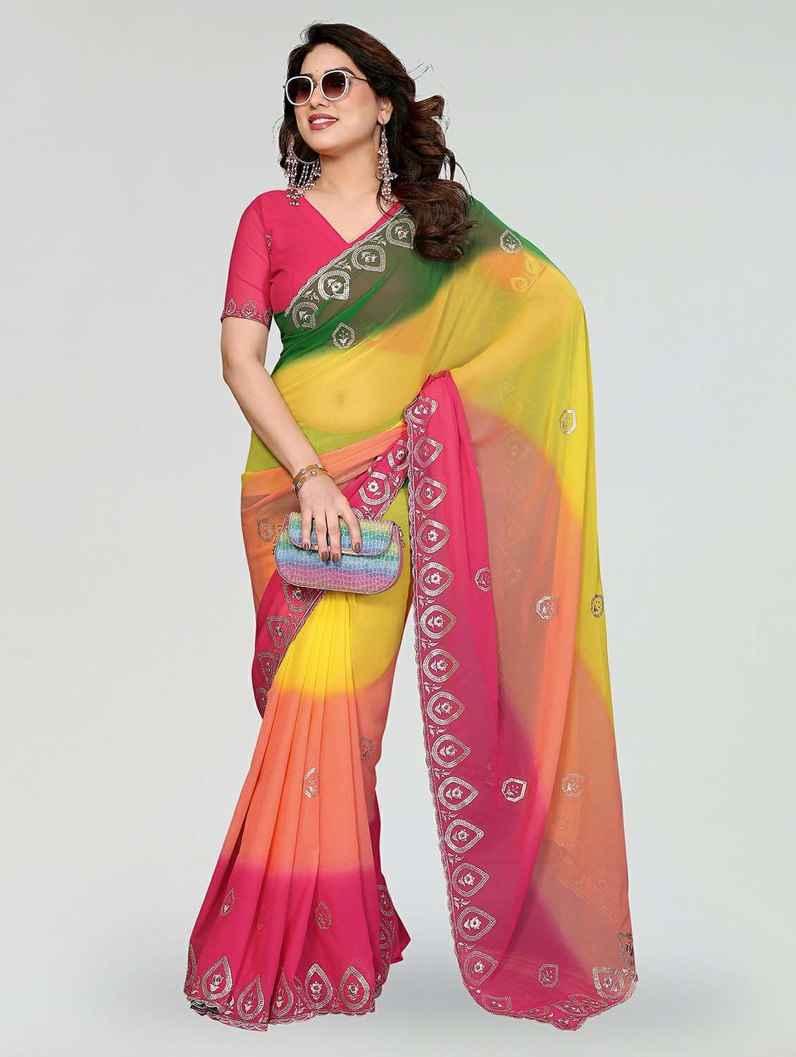 women ombre embroidered saree with blouse