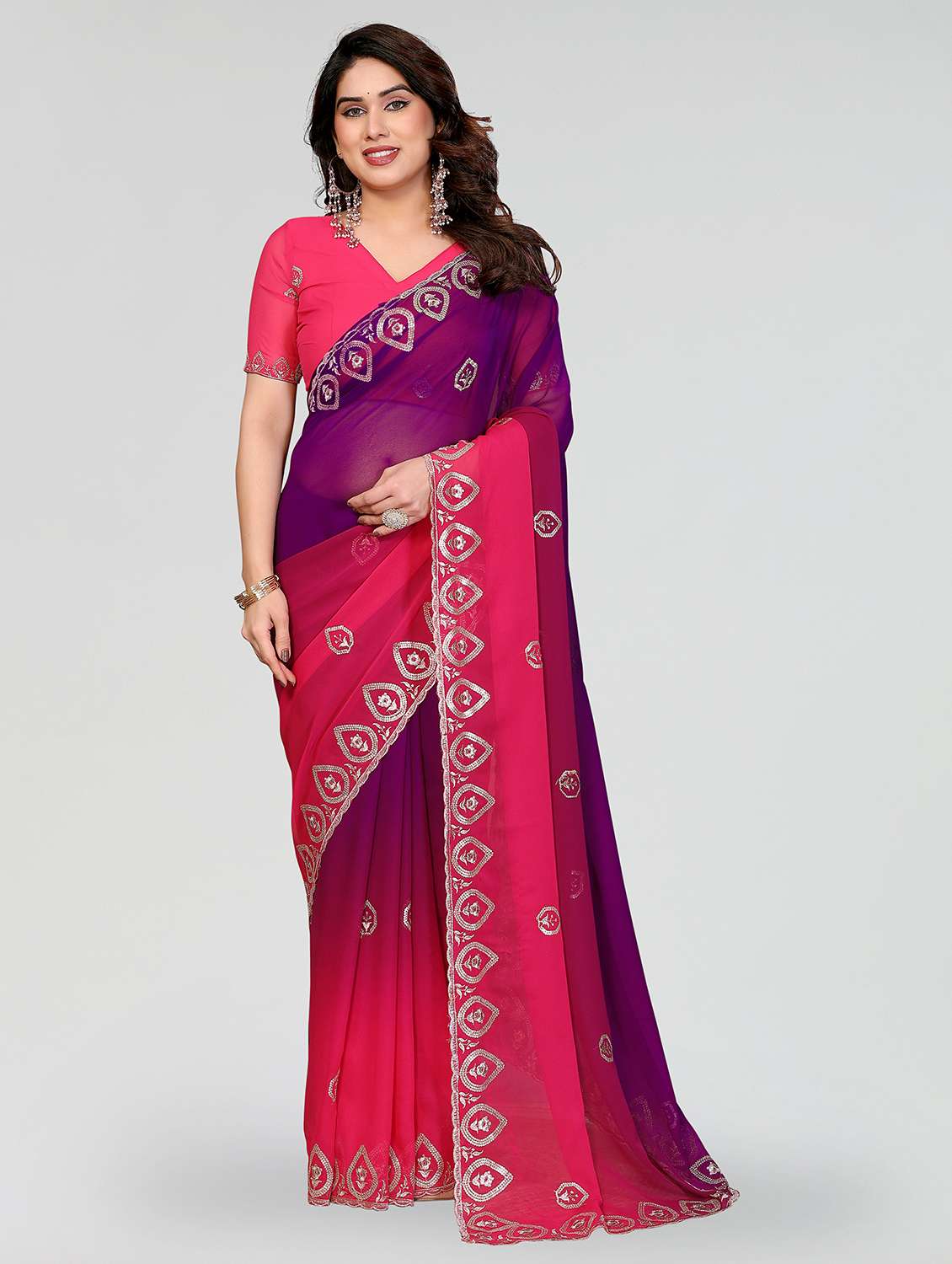 women ombre embroidered saree with blouse