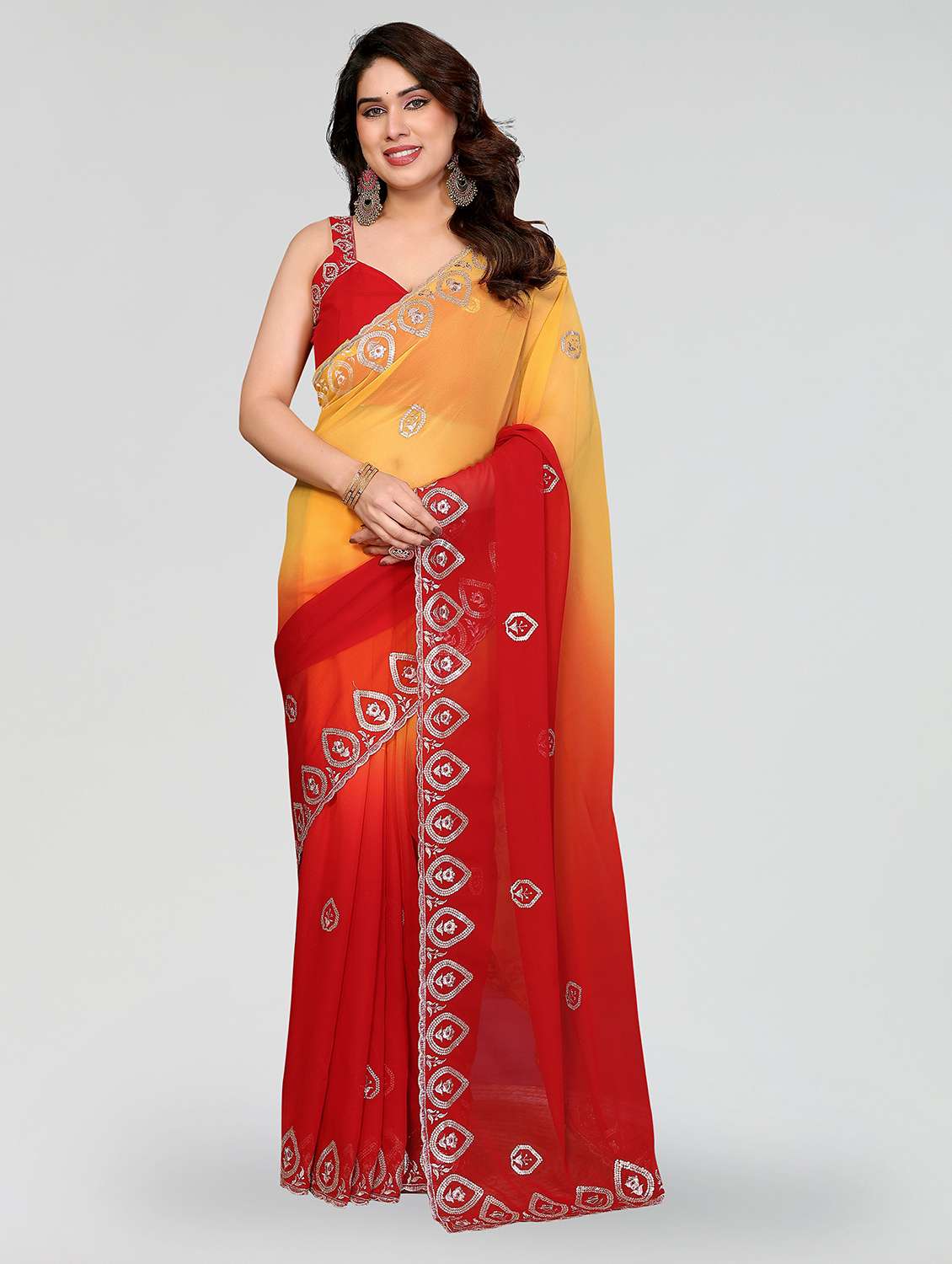 women ombre embroidered saree with blouse