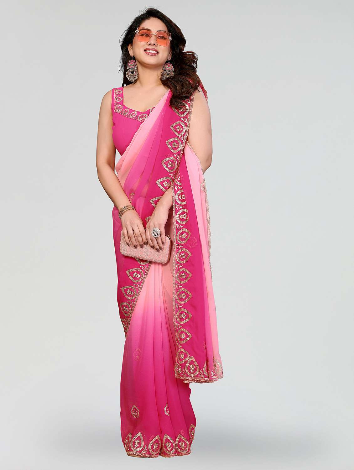 women ombre embroidered saree with blouse