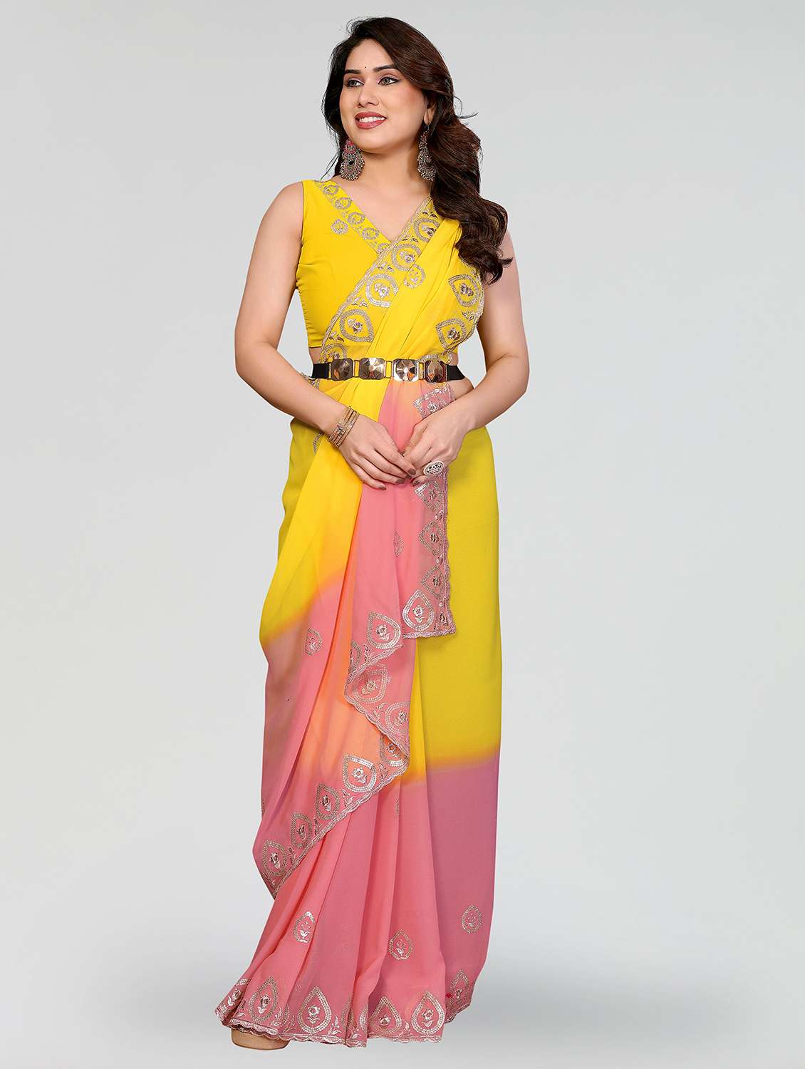 women ombre embroidered saree with blouse