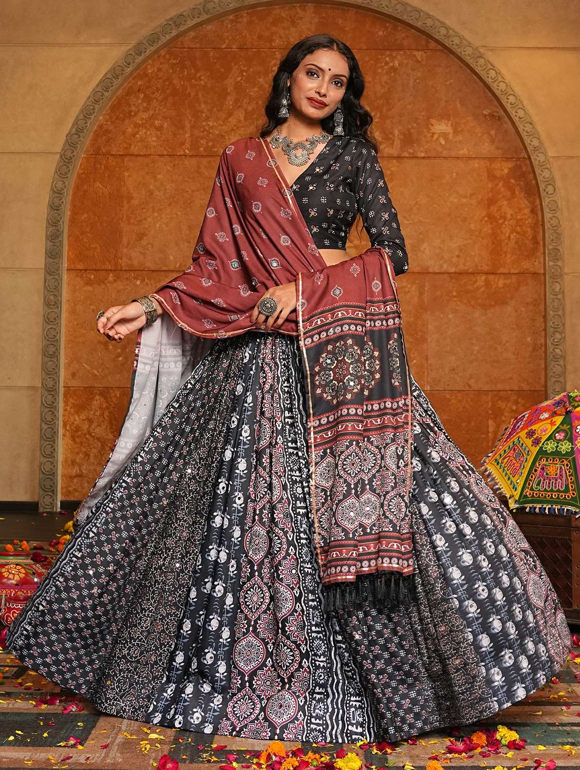 women printed flared semi-stitched lehenga - 22389703 -  Standard Image - 2