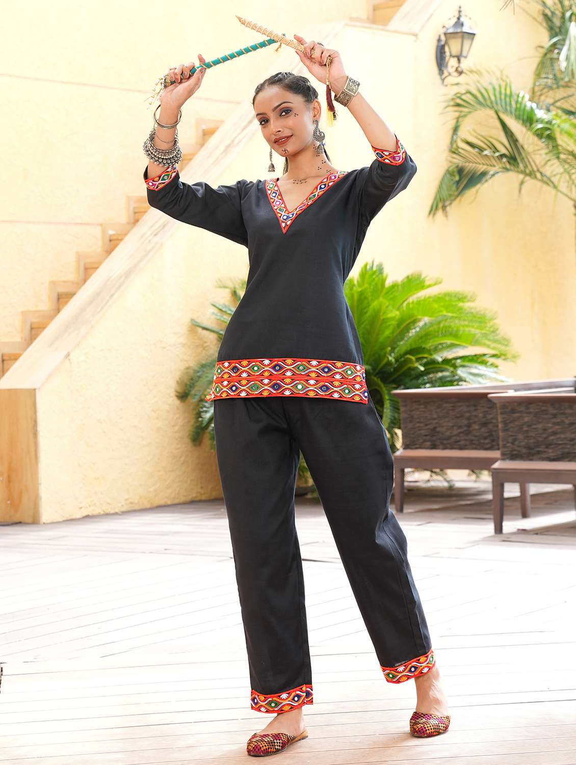 women solid with work three quarter sleeve straight kurti - 22389744 -  Standard Image - 2