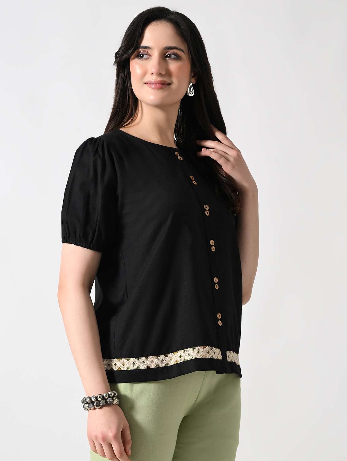 women solid puff sleeves regular top - 22389747 -  Standard Image - 2
