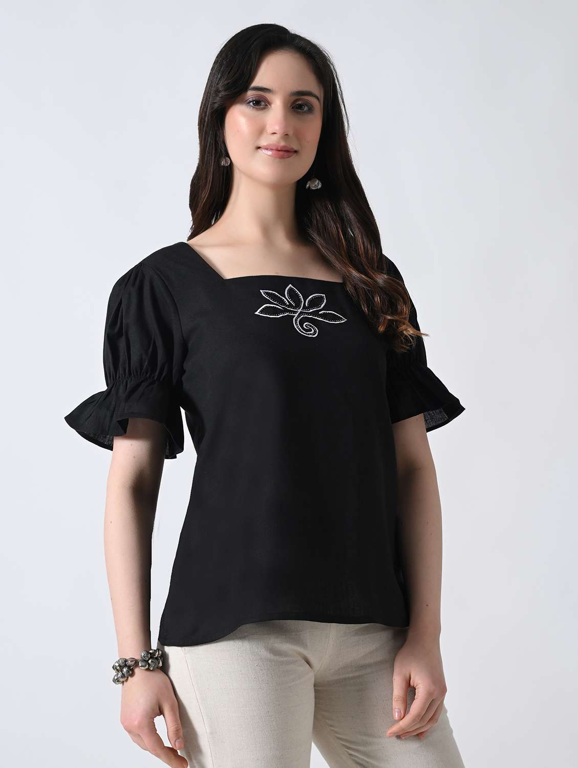 Women Embroidered Square Neck Regular Top - 22389749 -  Standard Image - 2