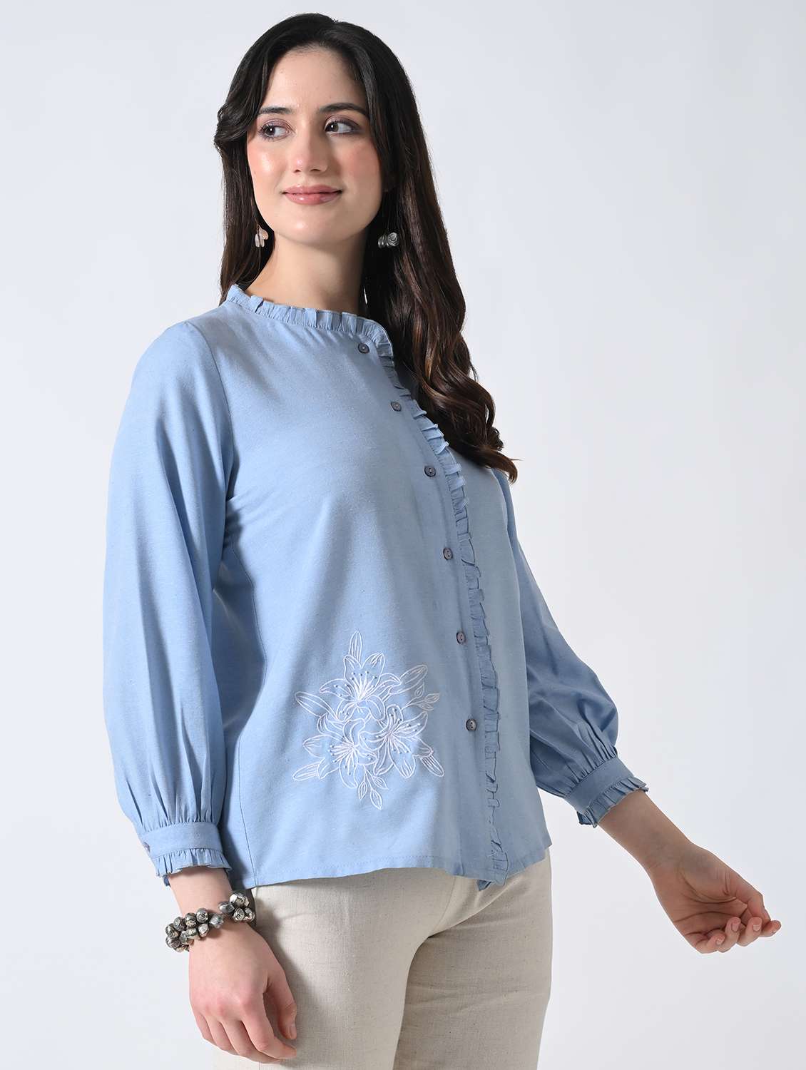women embroidered round neck regular shirt - 22389753 -  Standard Image - 2