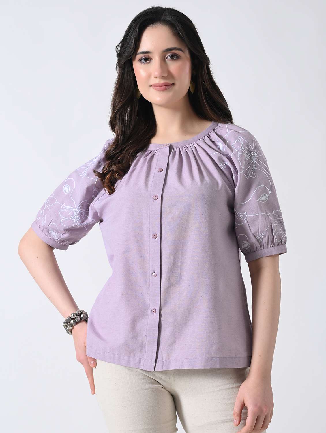 women embroidered round neck regular top