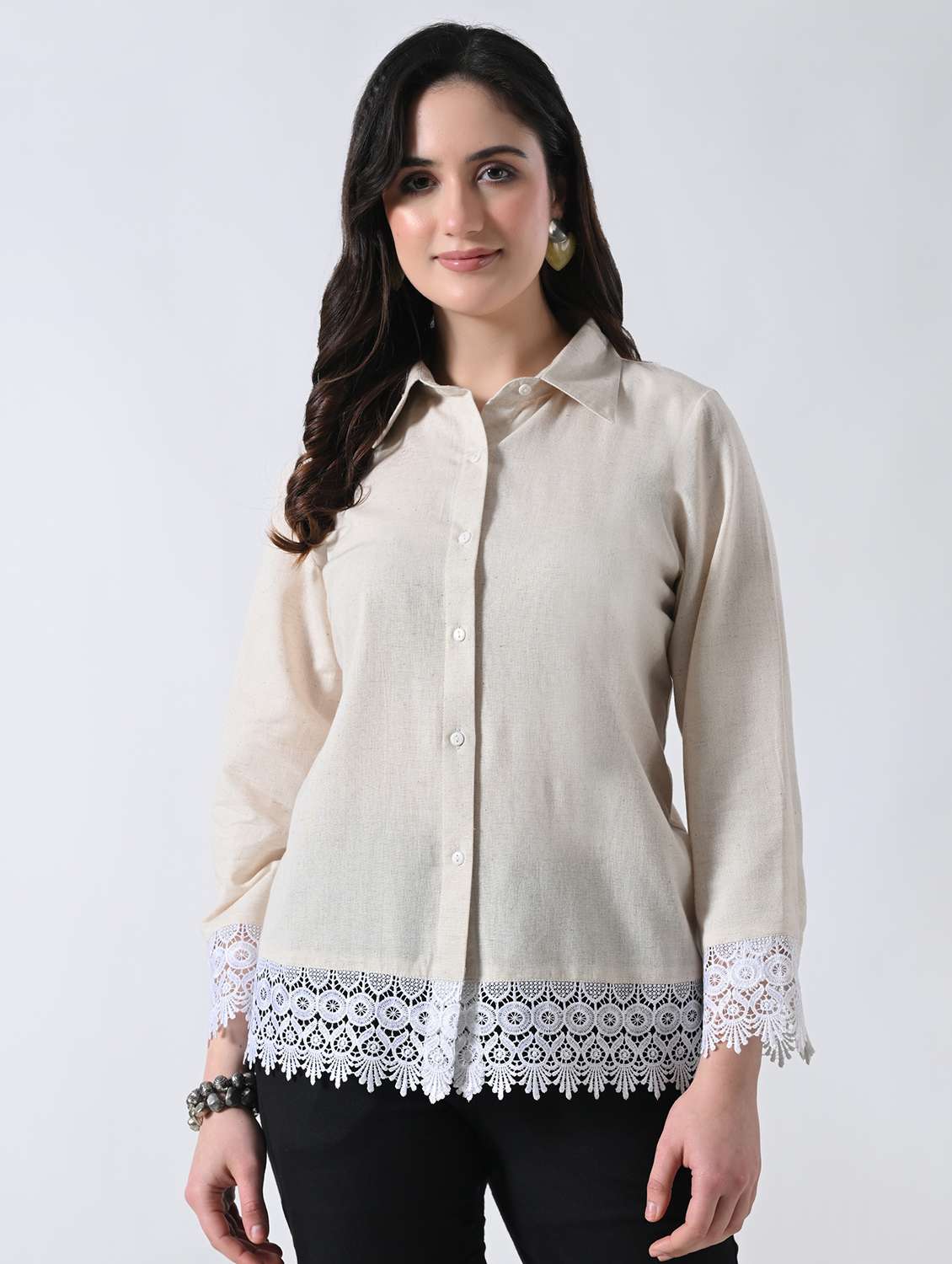 women solid collared regular shirt