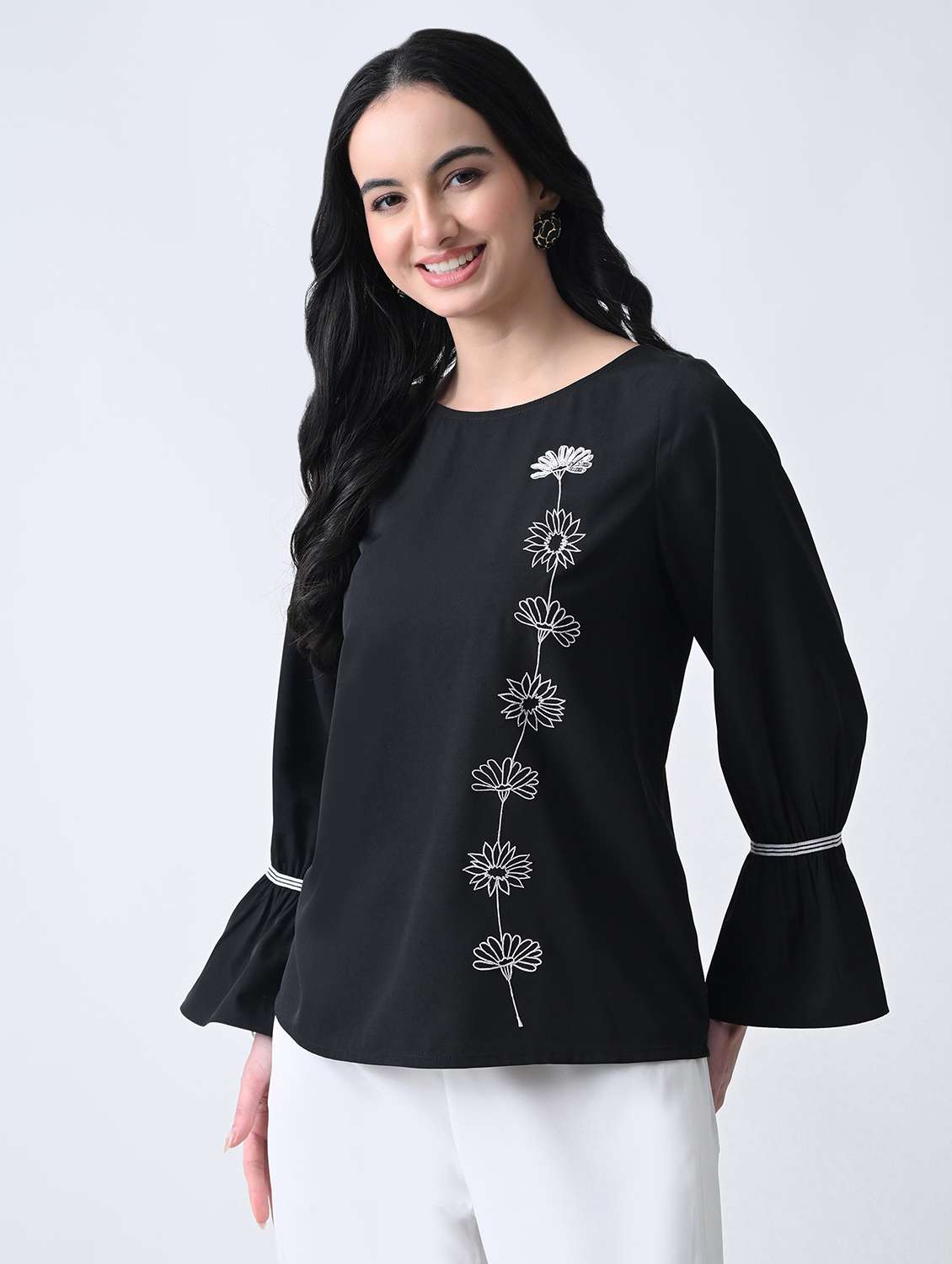 women embroidered round neck regular top - 22389762 -  Standard Image - 2