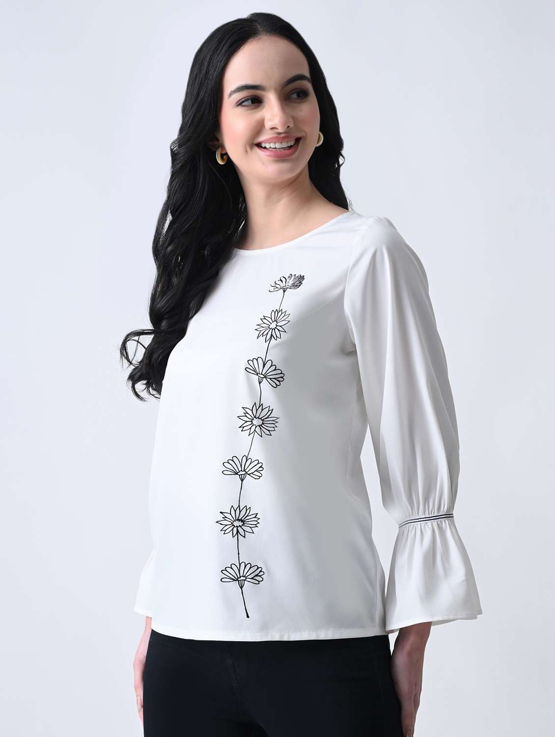 women embroidered round neck regular top - 22389763 -  Standard Image - 2