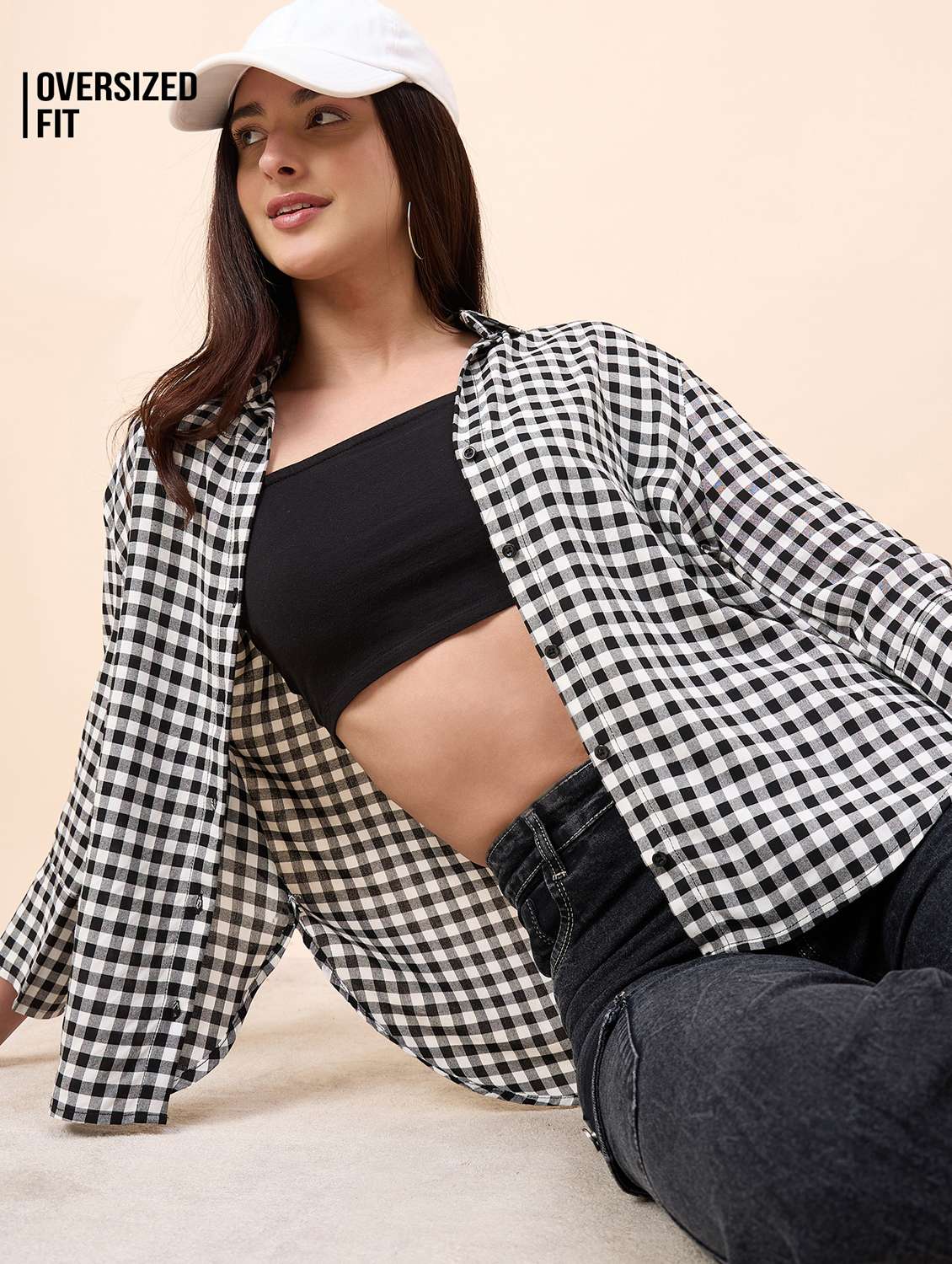 women checkered collared three quarter sleeve shirt - 22390136 -  Standard Image - 2