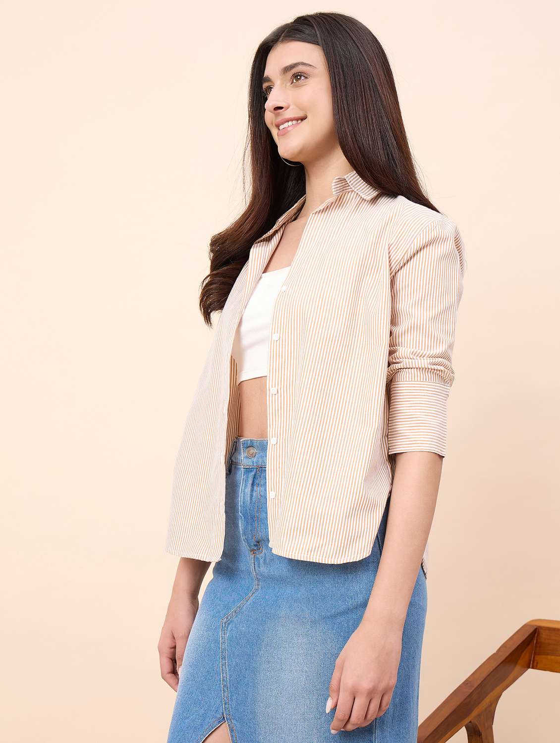 Women Striped Collared Three Quarter Sleeve Shirt - 22390140 -  Standard Image - 2