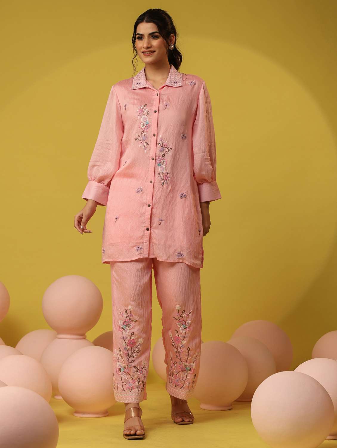 women solid with work long sleeve ethnic co-ord set - 22390144 -  Standard Image - 2