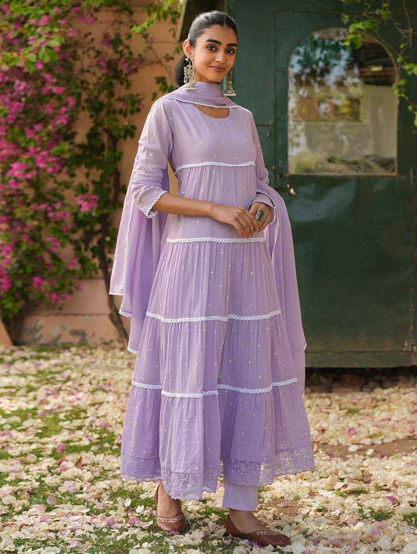 women solid with work long sleeve kurta pant with dupatta set - 22390162 -  Standard Image - 2