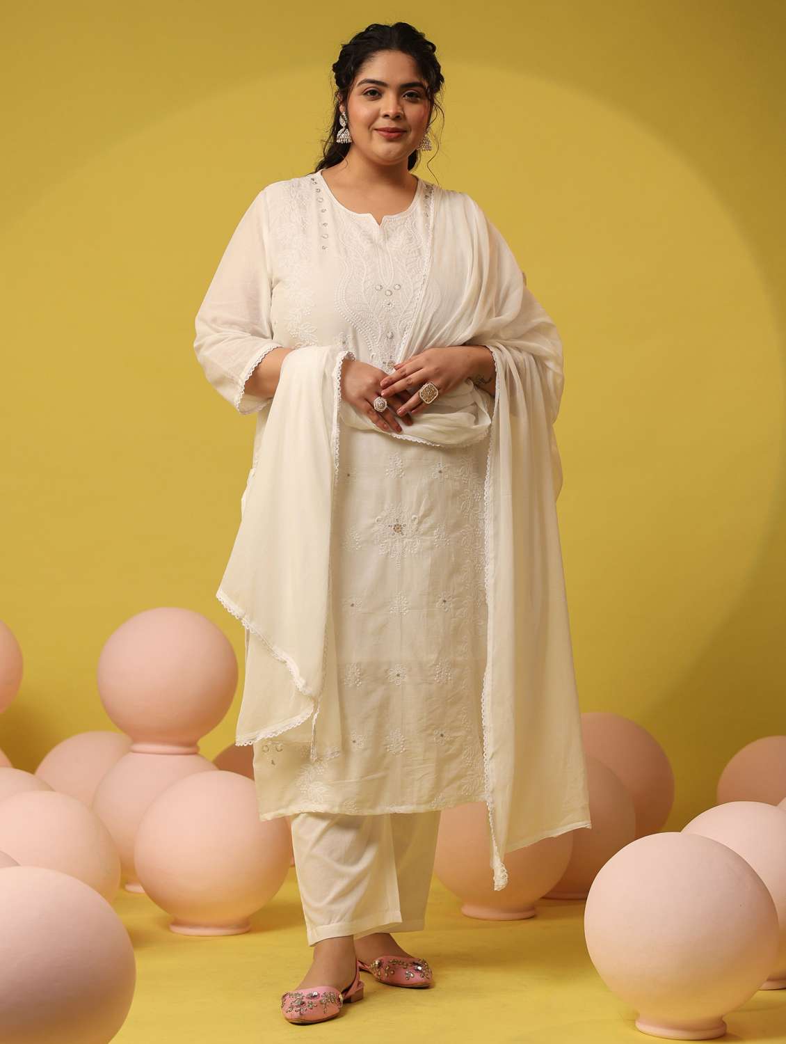 White Cotton Kurta Pant Set - 22390169 -  Standard Image - 2