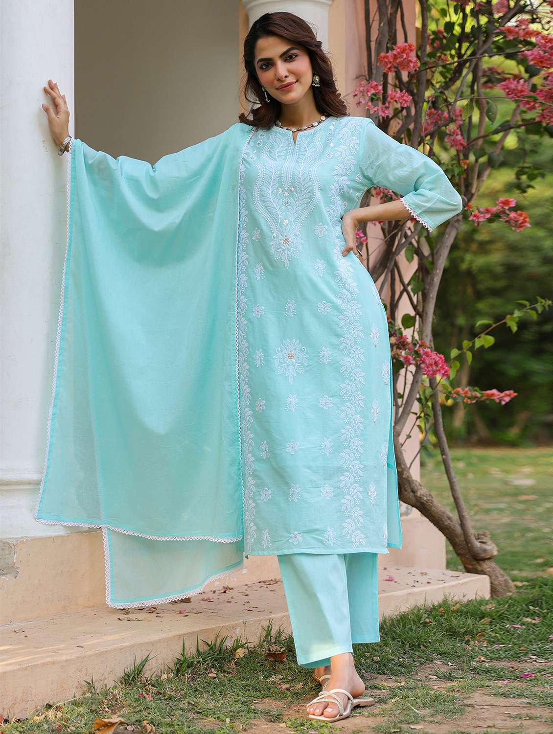 blue cotton kurta pant  set