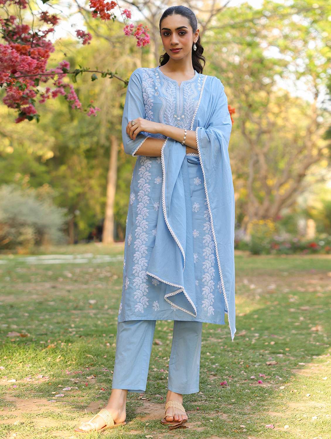 blue cotton kurta pant  set