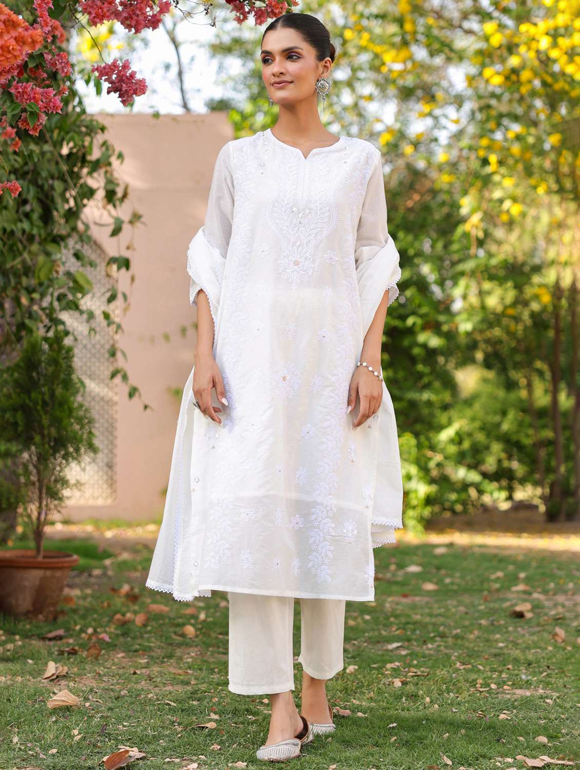 white cotton kurta pant  set - 22390174 -  Standard Image - 2