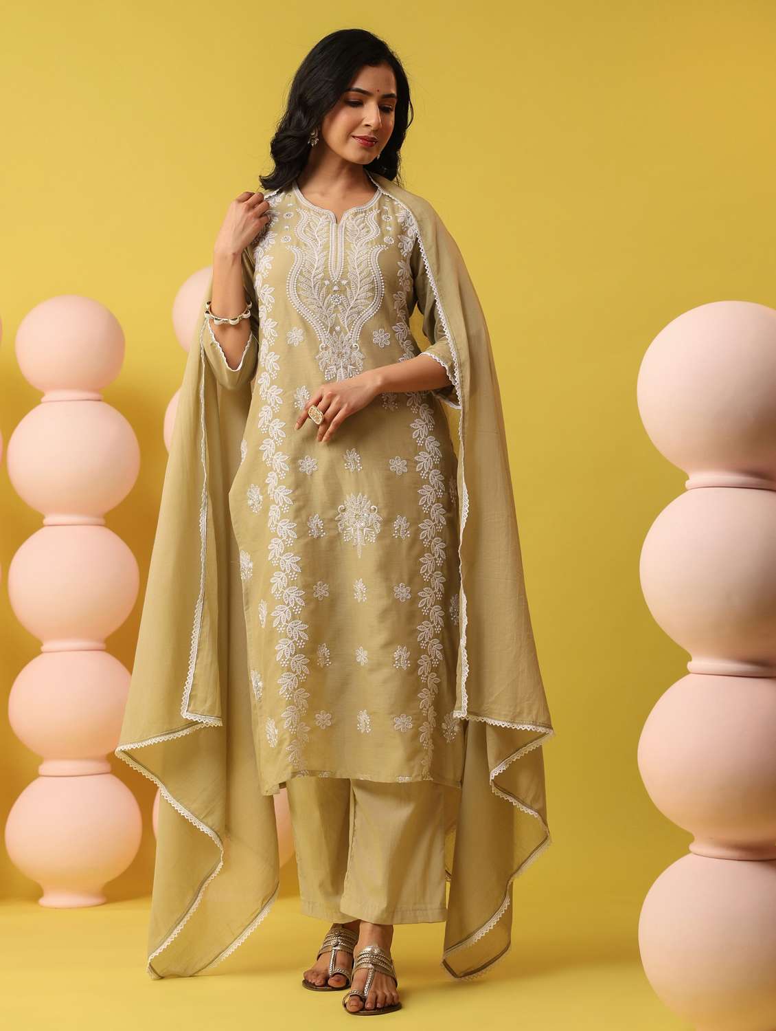 beige cotton kurta pant  set - 22390176 -  Standard Image - 2