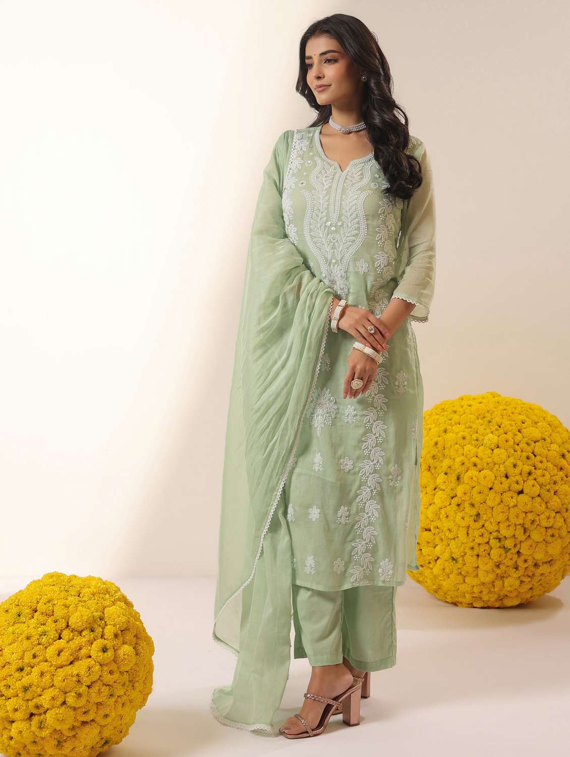 women solid with work notch neck kurta pant with dupatta set - 22390182 -  Standard Image - 2