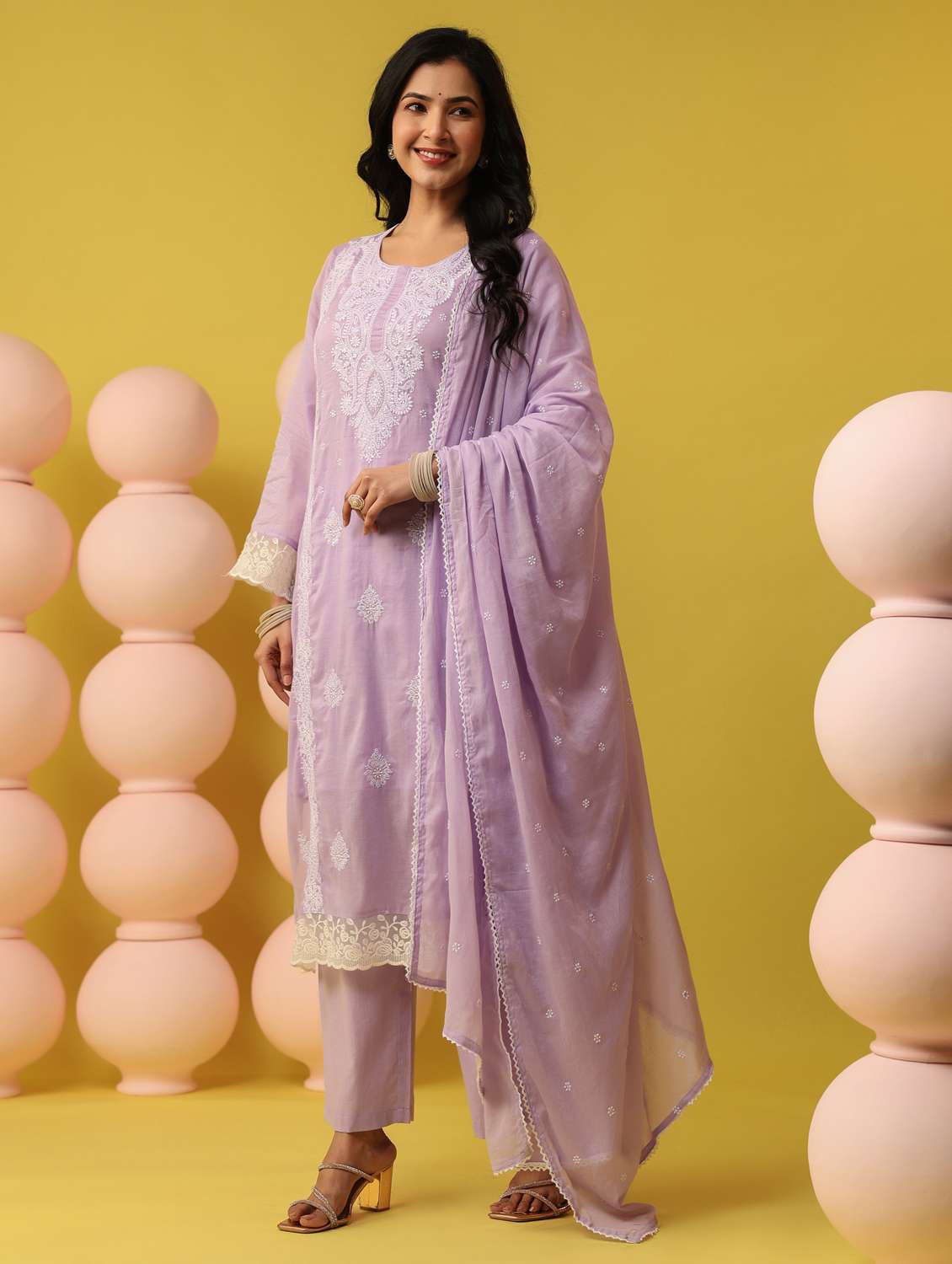 women solid with work round neck kurta pant with dupatta set - 22390198 -  Standard Image - 2