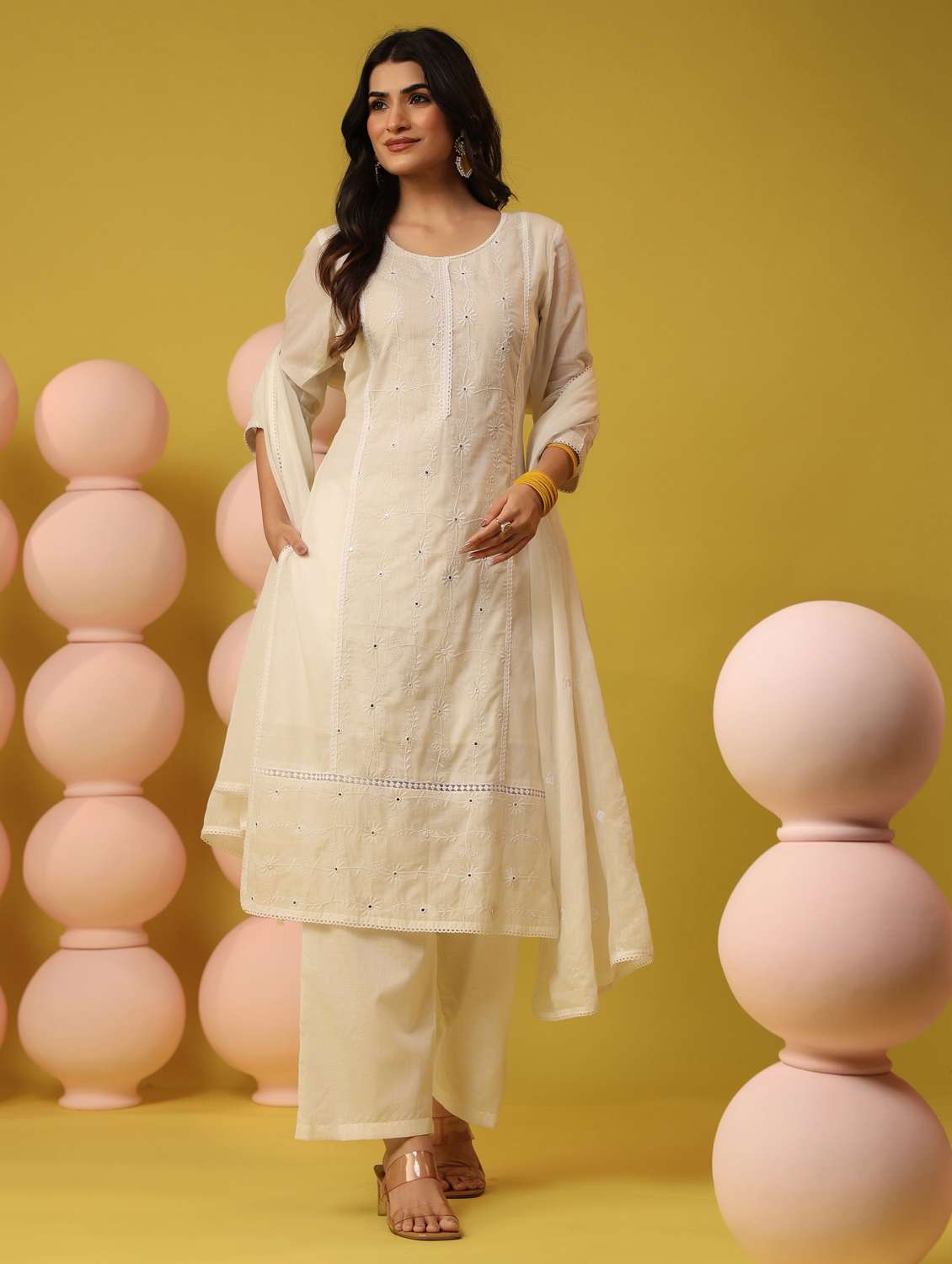 women solid with work round neck kurta pant with dupatta set - 22390229 -  Standard Image - 2