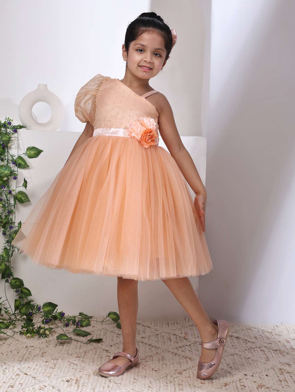 women self designed single shoulder fit & flare dress