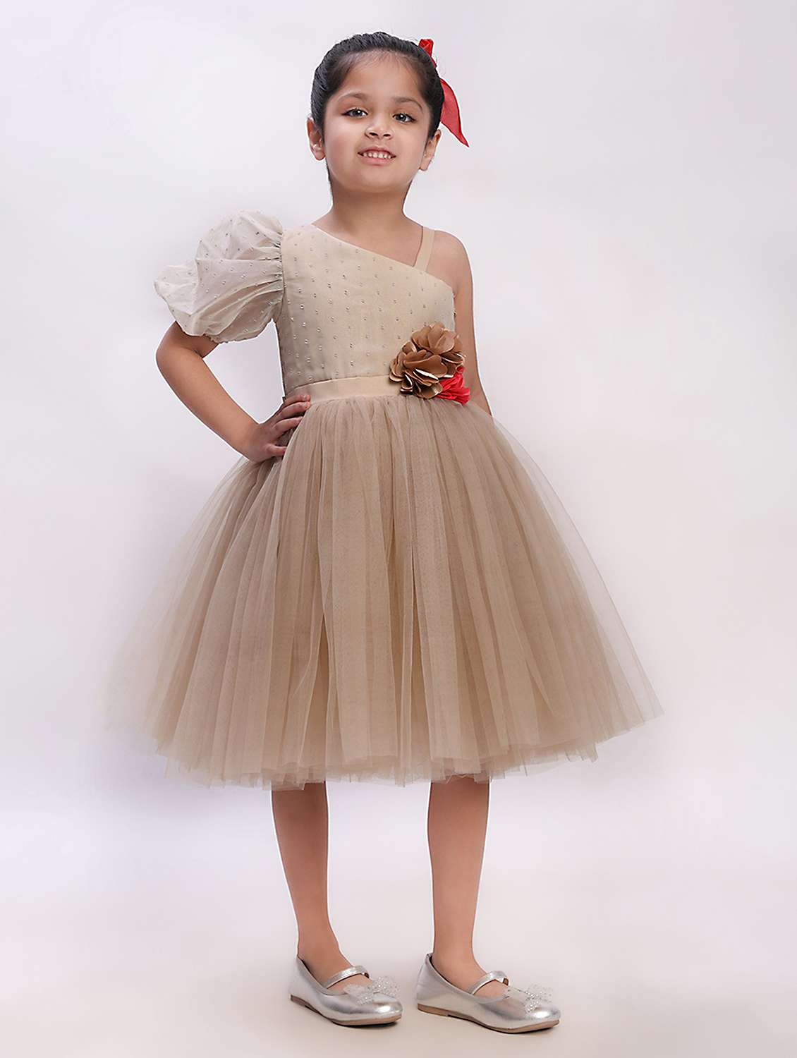 Girls Self Designed Single Shoulder Fit & Flare Dress - 22390394 -  Standard Image - 2