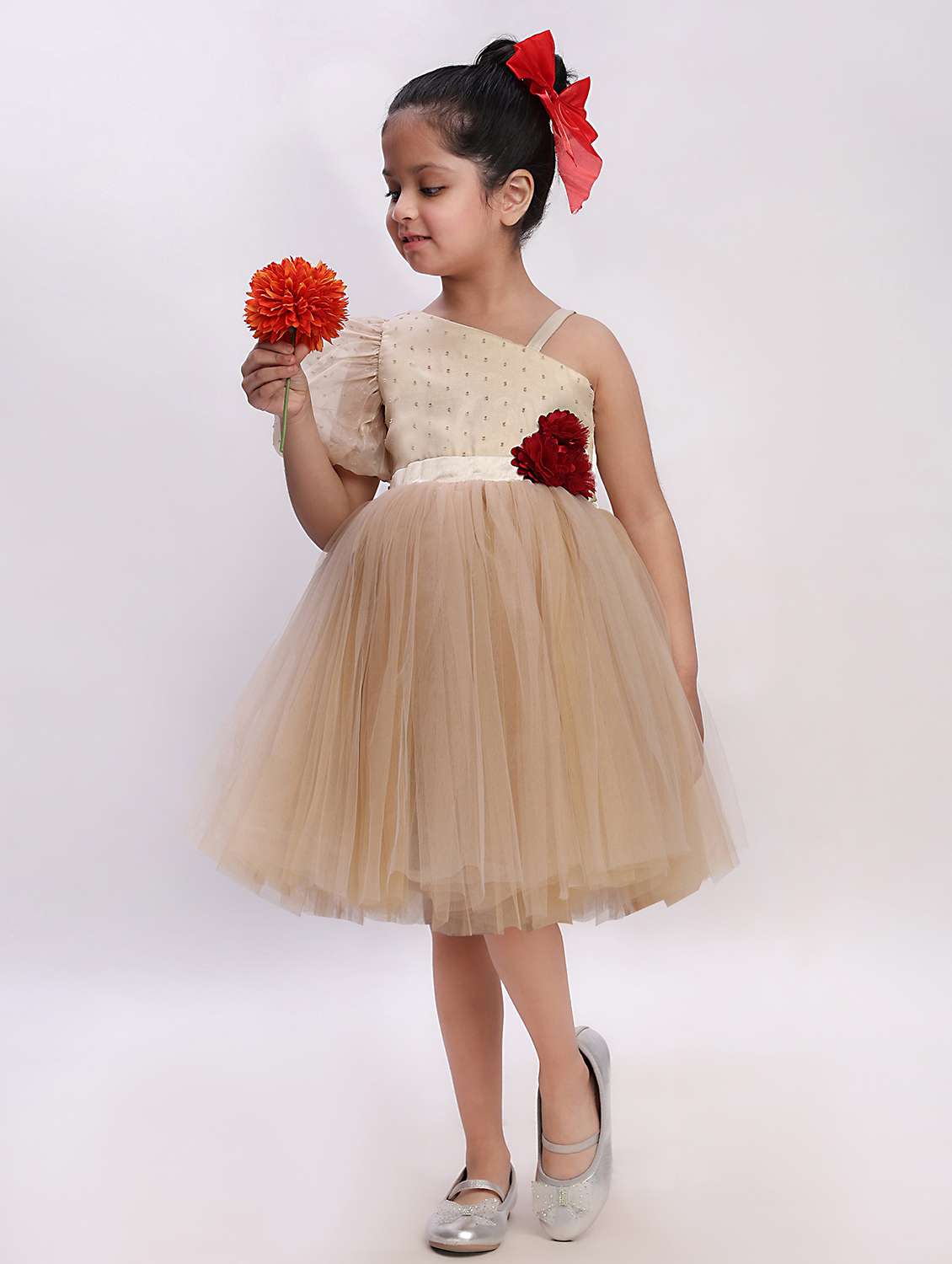 Girls Self Designed Single Shoulder Fit & Flare Dress - 22390397 -  Standard Image - 2