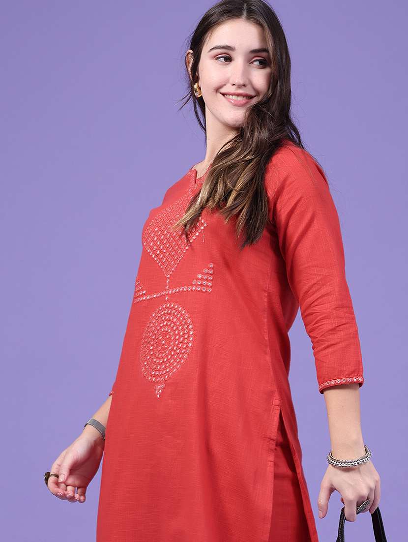Women Embroidered Three Quarter Sleeve Kurta Pant Set - 22391143 -  Standard Image - 2