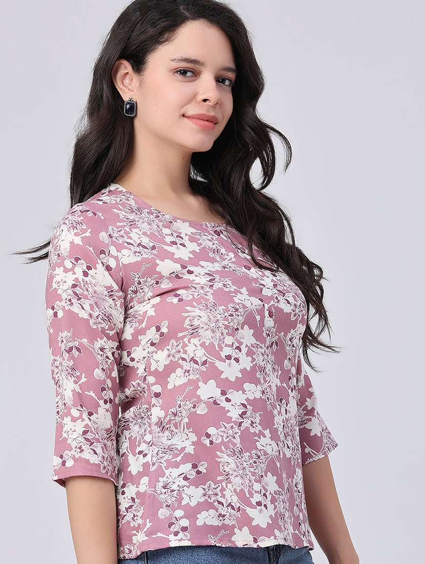 women floral three quarter sleeve straight kurti - 22391185 -  Standard Image - 2