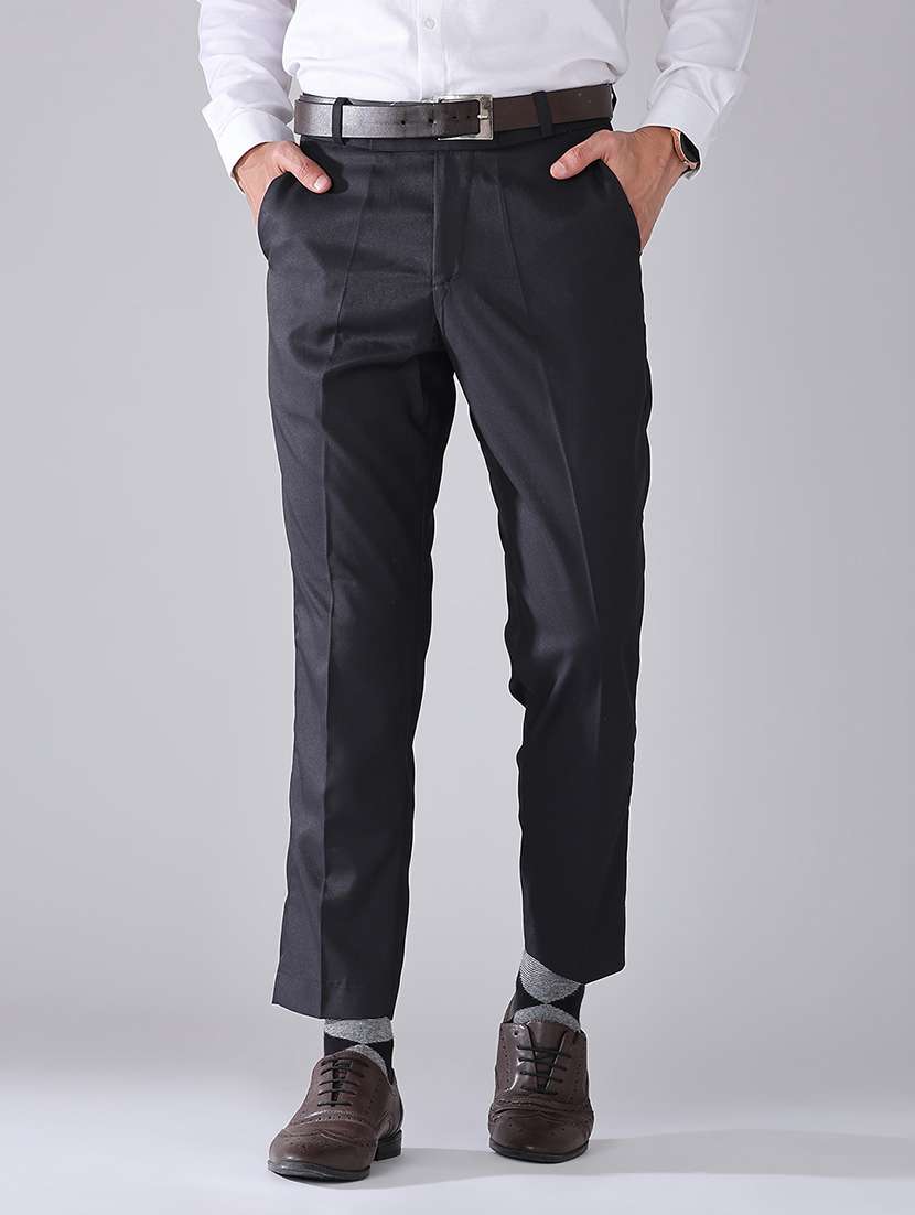 men solid mid rise regular fit formal trouser