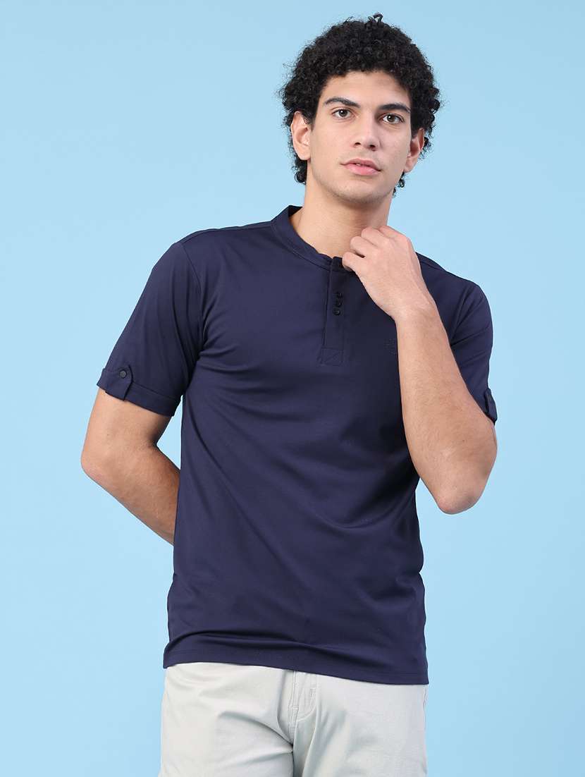 Men Solid Short Sleeve Slim Fit T-shirt - 22391299 -  Standard Image - 2