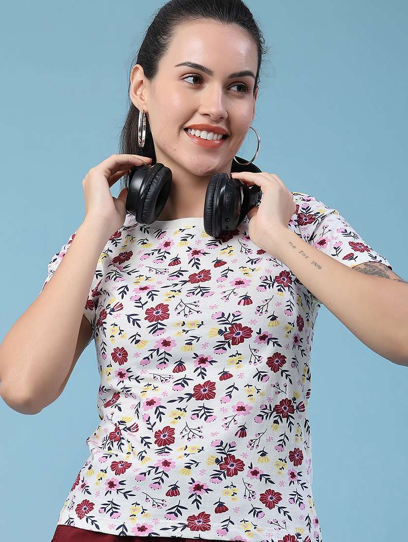 women printed round neck regular t-shirt