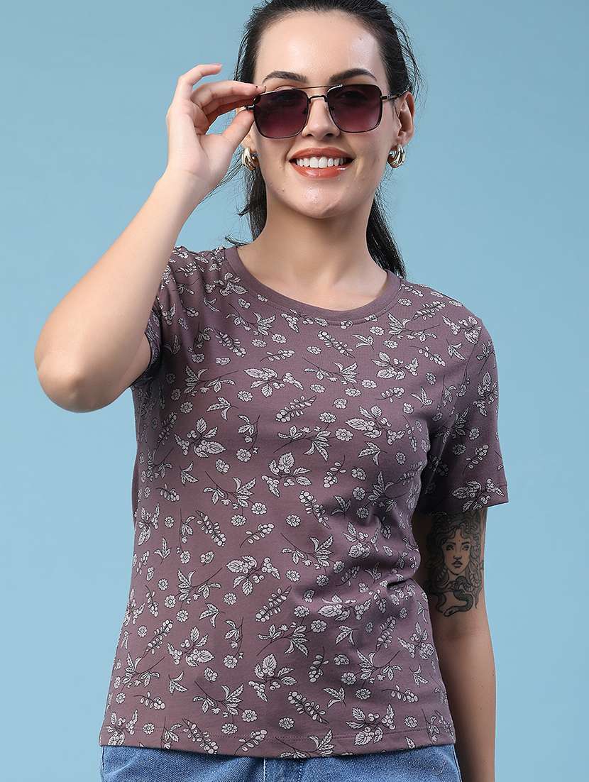 women printed round neck regular t-shirt