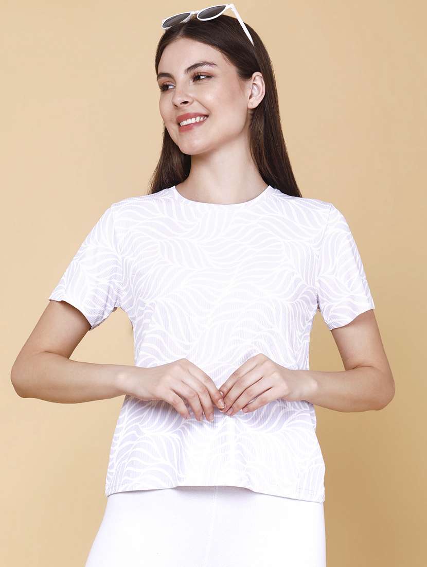 women printed round neck short sleeves t-shirt
