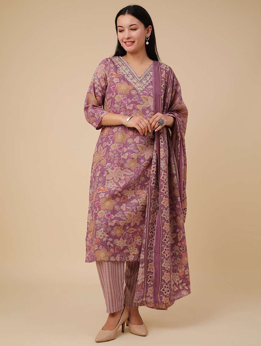 purple cotton kurta salwar  set - 22391438 -  Standard Image - 2